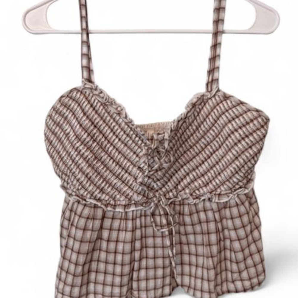 American Eagle Plaid Smocked Babydoll Cami (S)